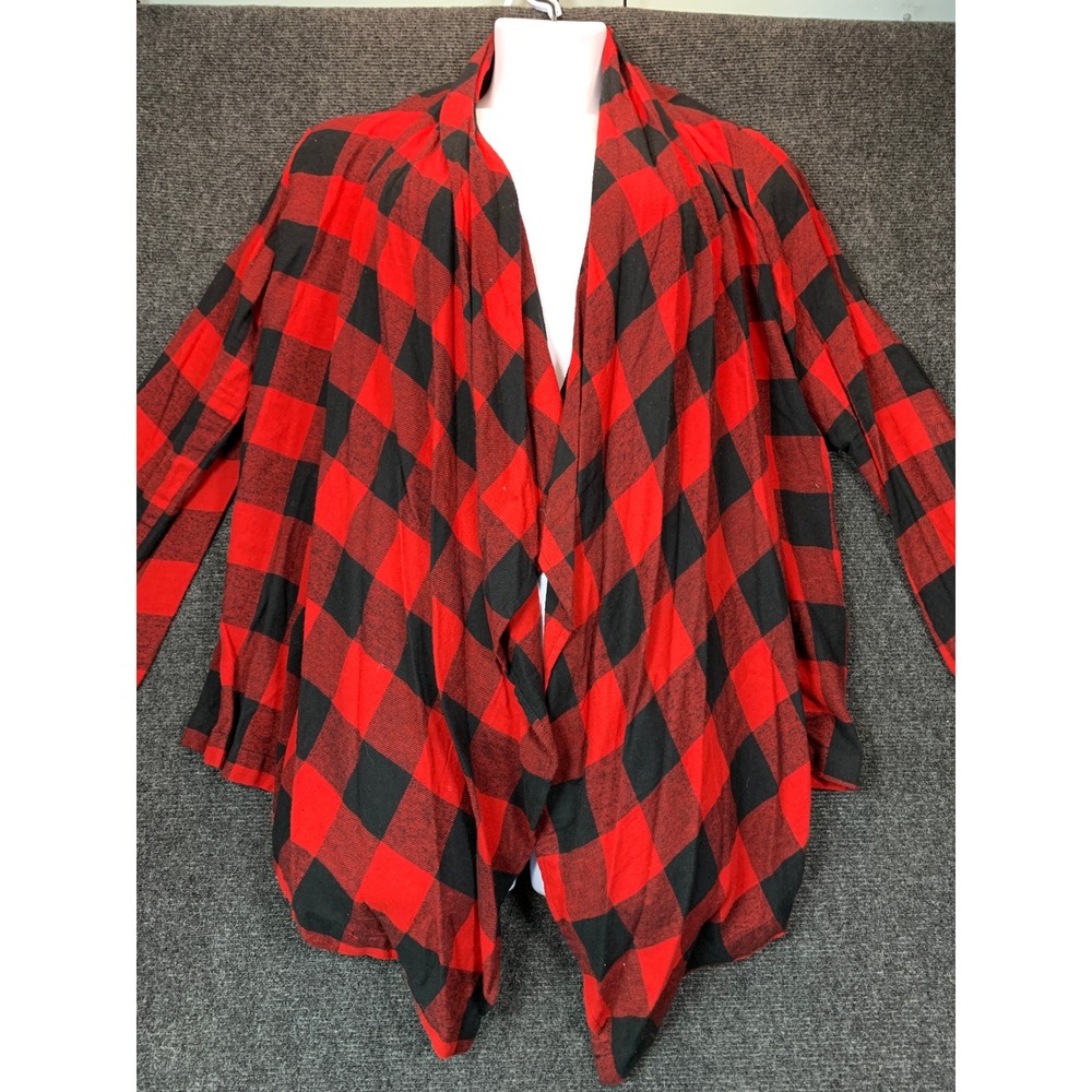 Charlie Paige Cardigan Women L/XL Red Black Buffalo Plaid Flannel Open Front